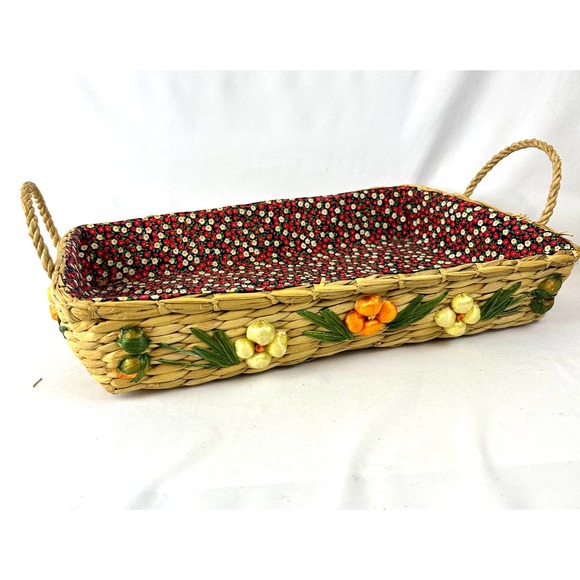 Vintage Floral Woven Basket Picnic Outdoor Entertaining Cheery Summer Theme - Picture 7 of 11